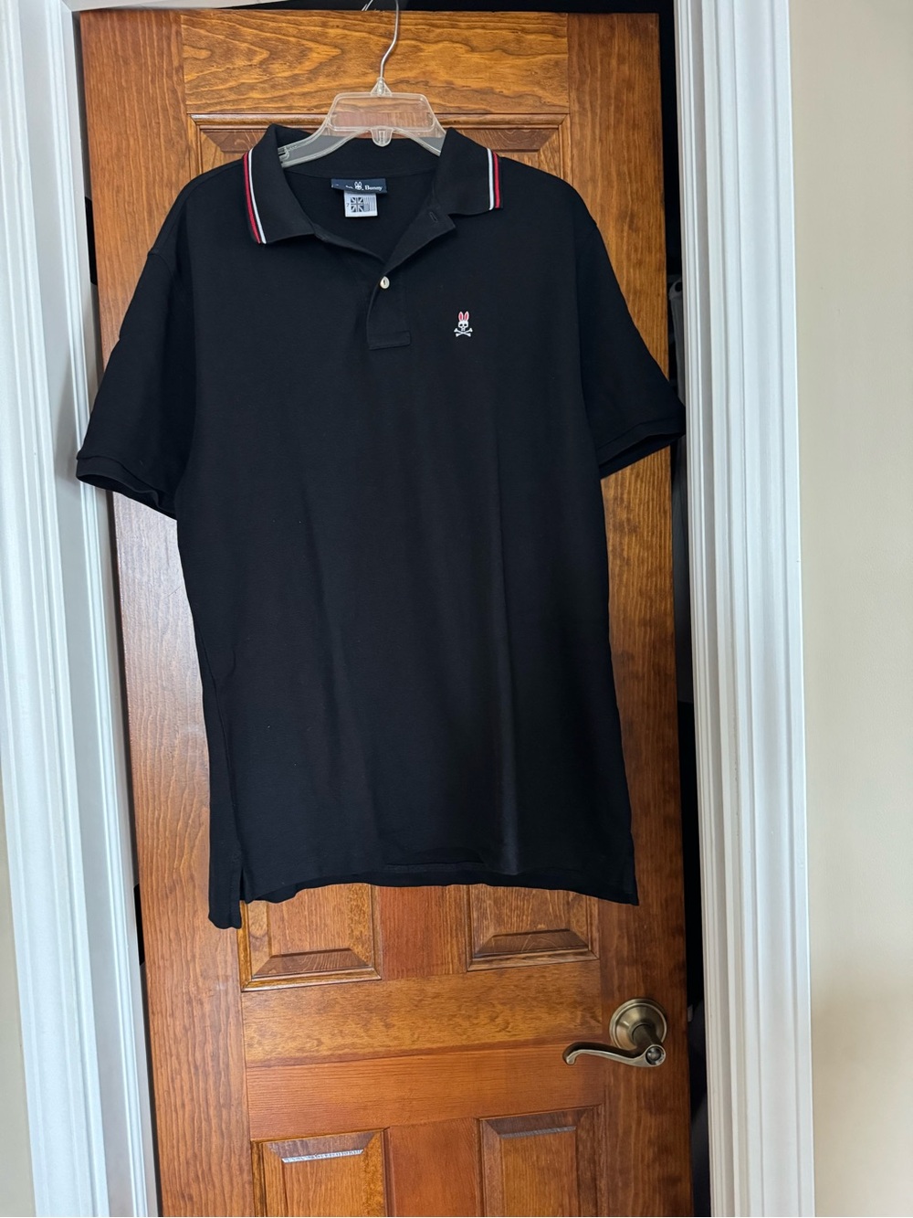 Psycho Bunny Black Polo with Red-Trim Collar